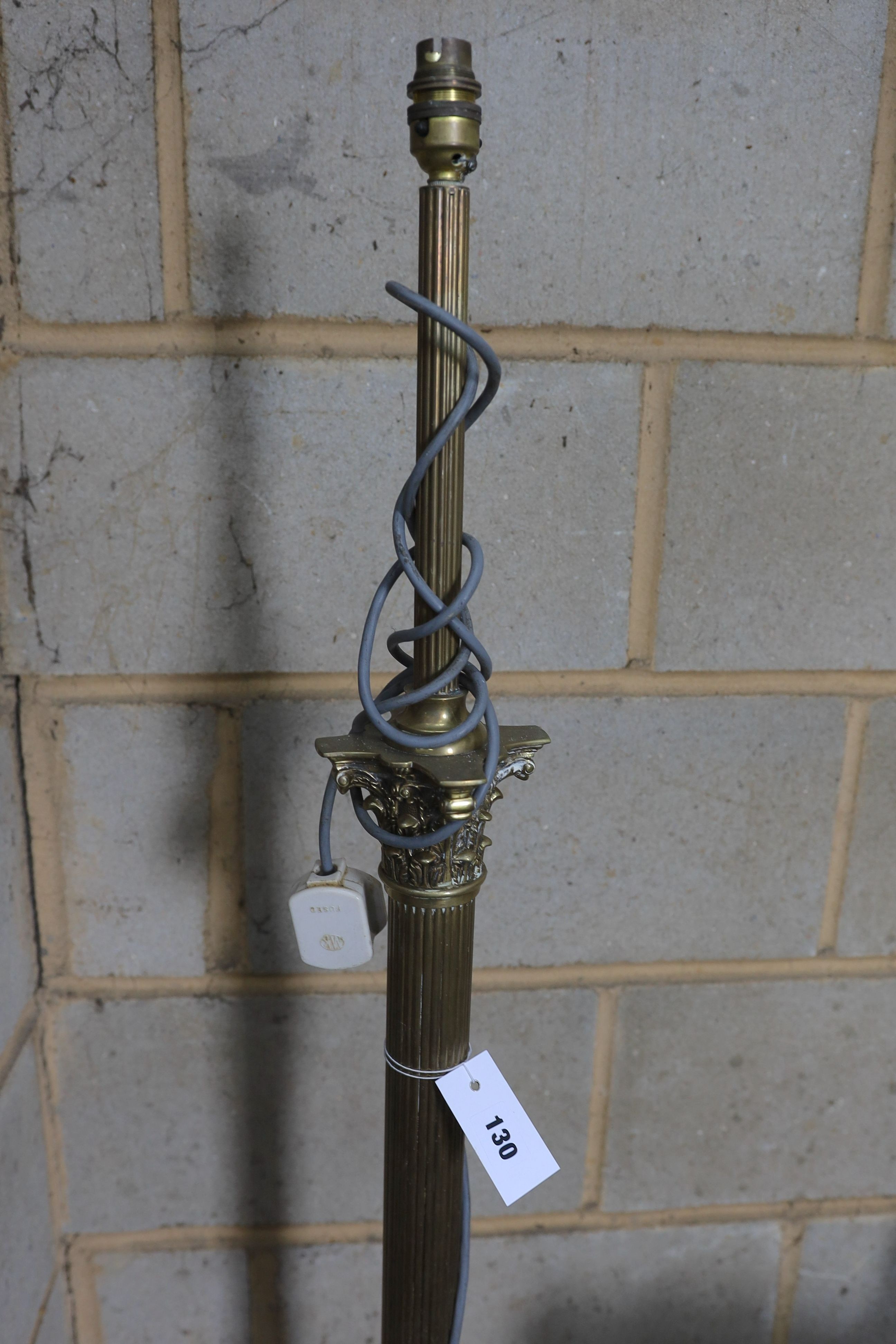 A Corinthian column brass standard lamp, height 150cm